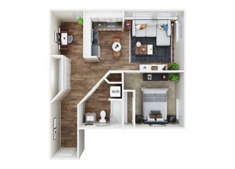 Floor plan for 1 bed, 1 bath, 796 sqft